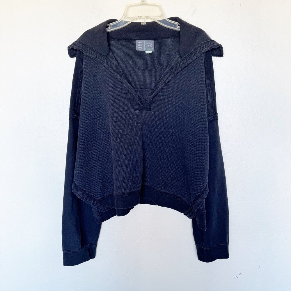 Anthropologie Saturday Sunday Gray Waffle Knit Pullover Sweatshirt Size L